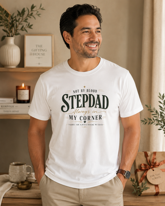 Stepdad Always in My Corner T-Shirt — ‘Not By Blood’ Sentimental Father Figure Tee