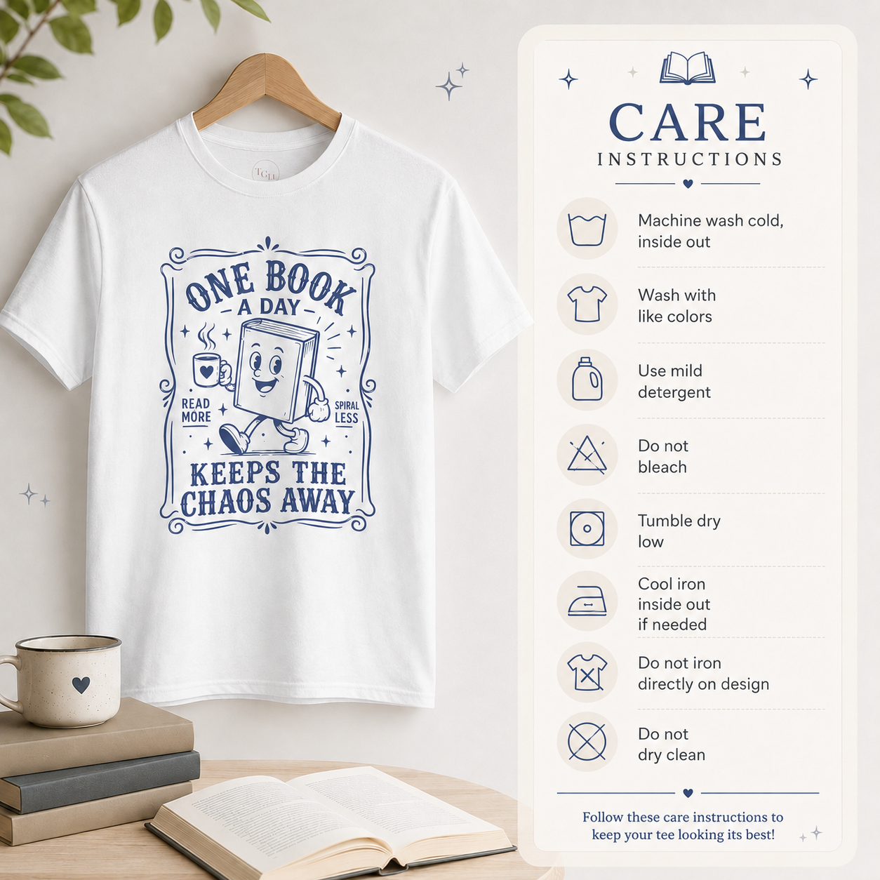 One Book a Day Keeps the Chaos Away T-Shirt — Book Lover Gift