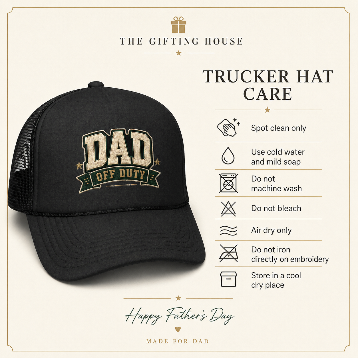 Dad Off Duty Trucker Hat - Vintage Patch Cap for Fathers Day Gift