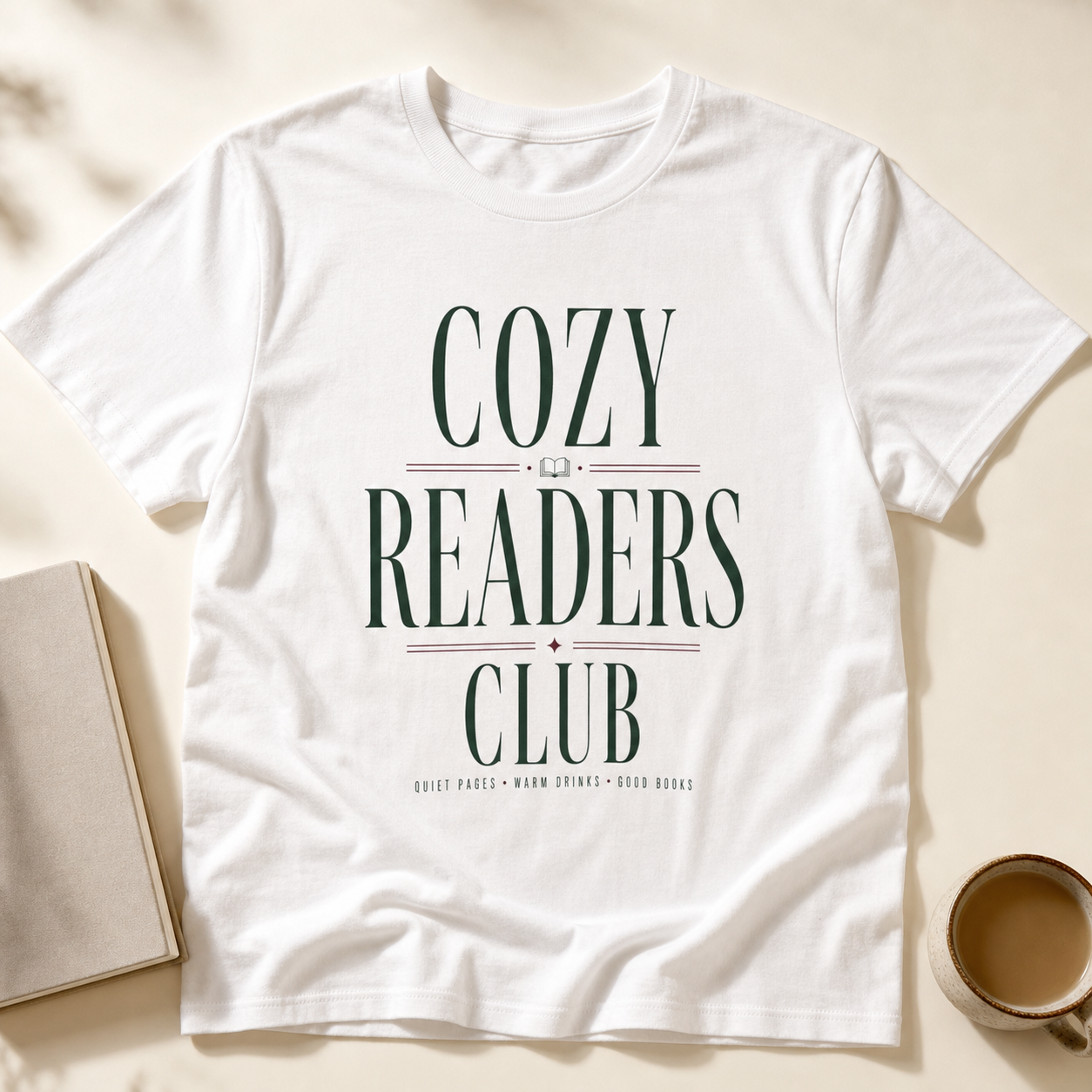 Cozy Readers Club feminine literary tee in White, editorial hero