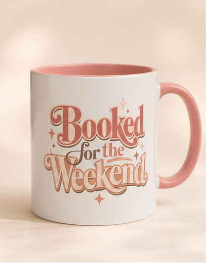 Booked for the Weekend Pink Accent Mug - Book Lover Coffee Cup