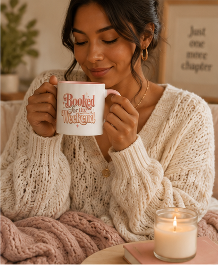 Booked for the Weekend Pink Accent Mug - Book Lover Coffee Cup