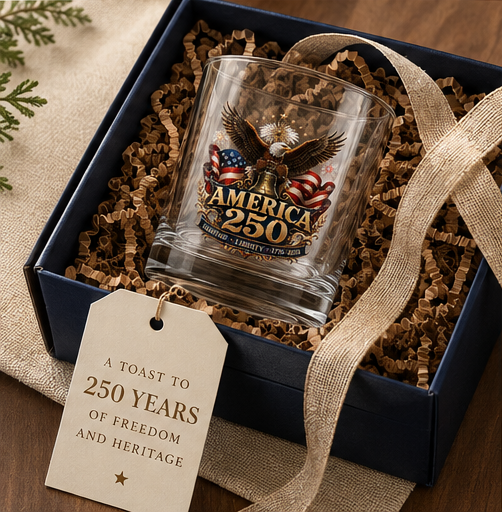 Stars, Stripes & Bourbon Whiskey Glass — America 250th Anniversary 10oz Bourbon Glass