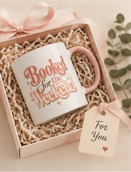 Booked for the Weekend Pink Accent Mug - Book Lover Coffee Cup