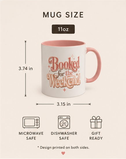 Booked for the Weekend Pink Accent Mug - Book Lover Coffee Cup