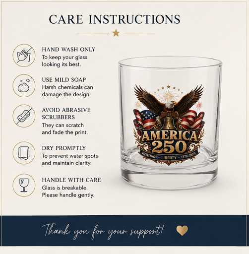 1776–2026 America 250th Anniversary Whiskey Glass — Patriotic 10oz Whiskey Glass