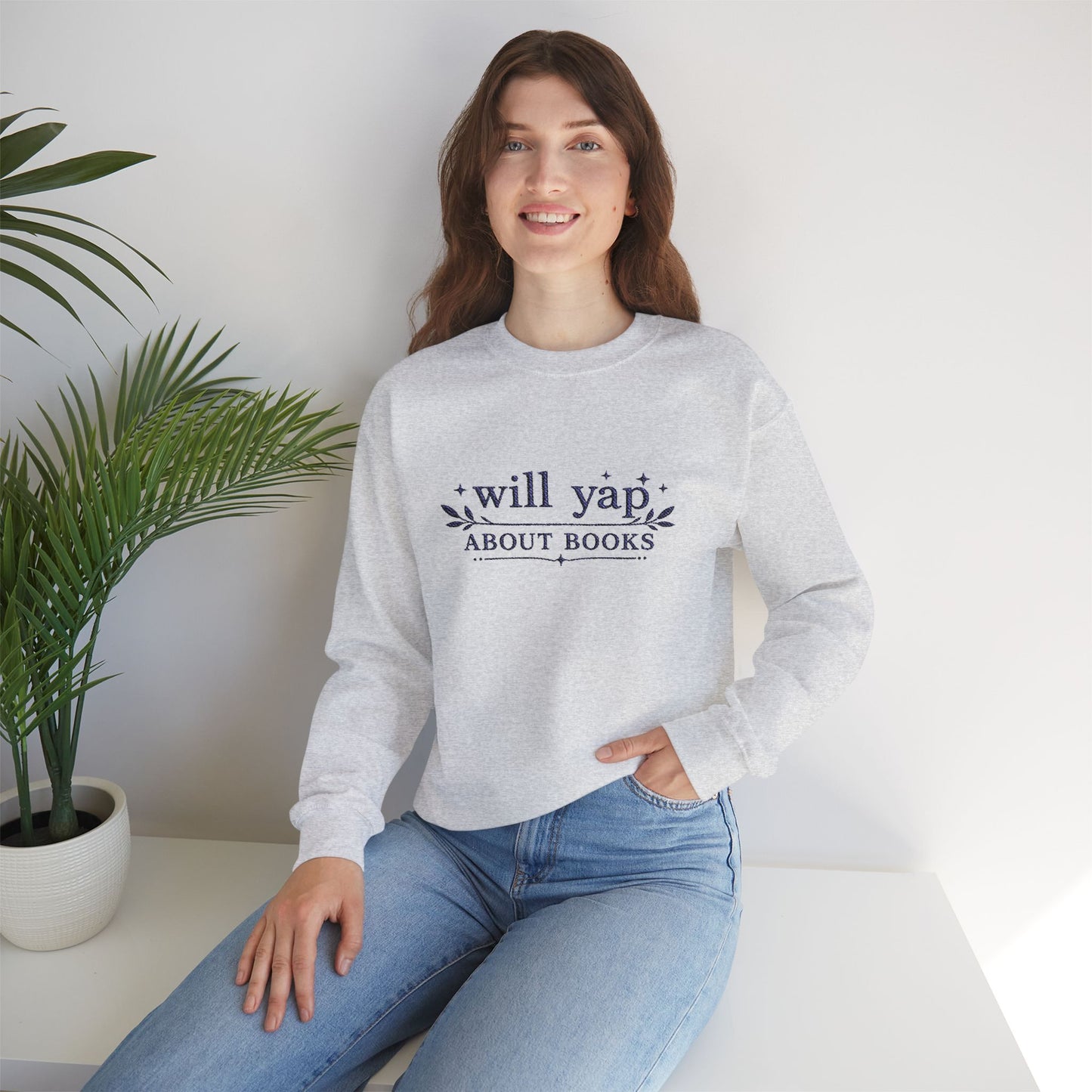 "Will Yap About Books" Cozy Reader Pullover — Crewneck Sweatshirt Gift