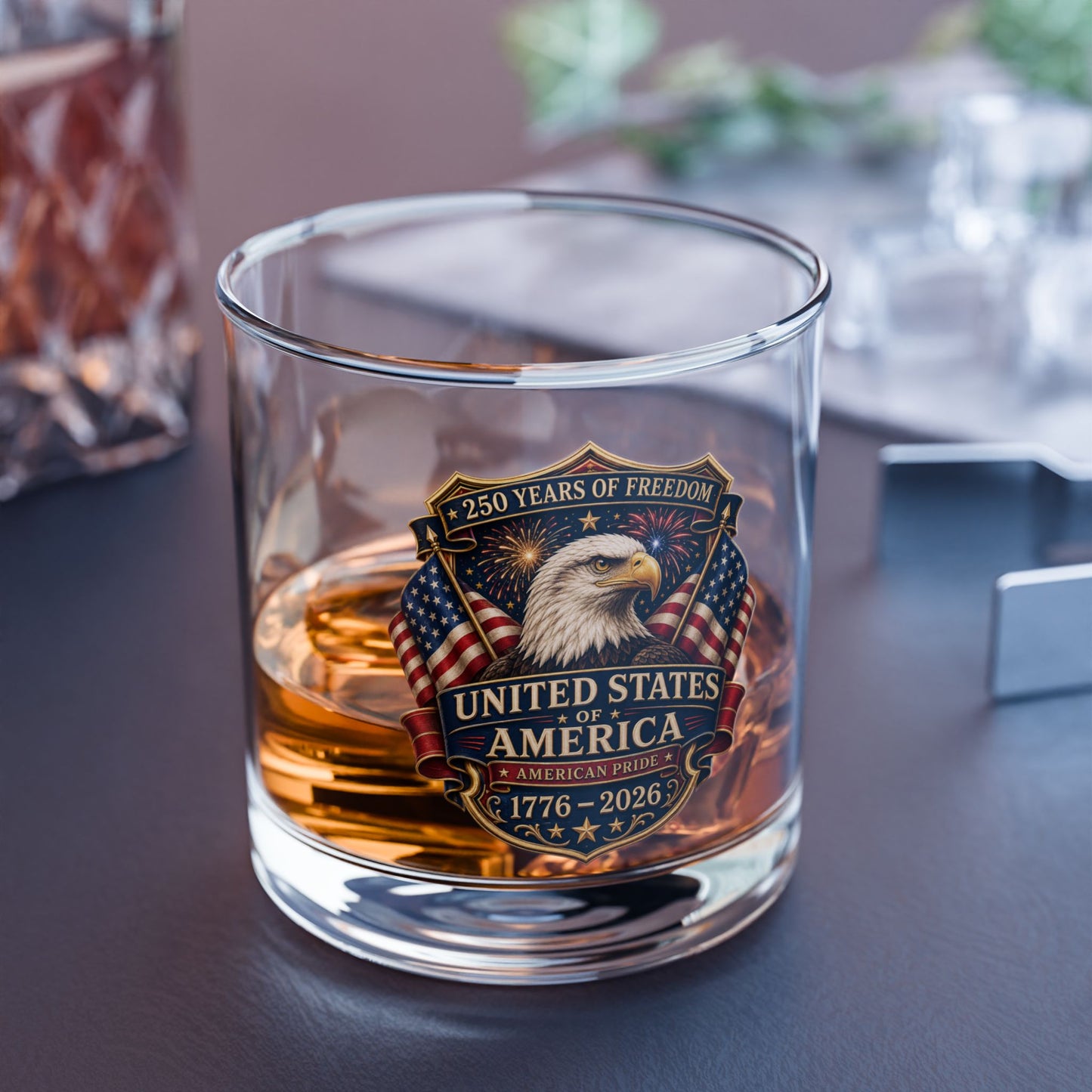 1776–2026 America 250th Anniversary Whiskey Glass — Patriotic 10oz Whiskey Glass