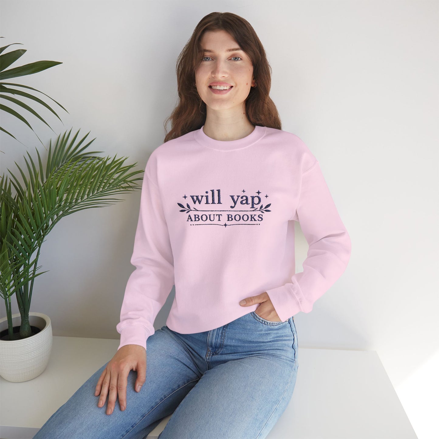 "Will Yap About Books" Cozy Reader Pullover — Crewneck Sweatshirt Gift