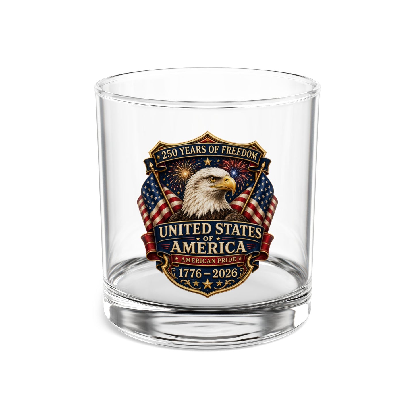 1776–2026 America 250th Anniversary Whiskey Glass — Patriotic 10oz Whiskey Glass