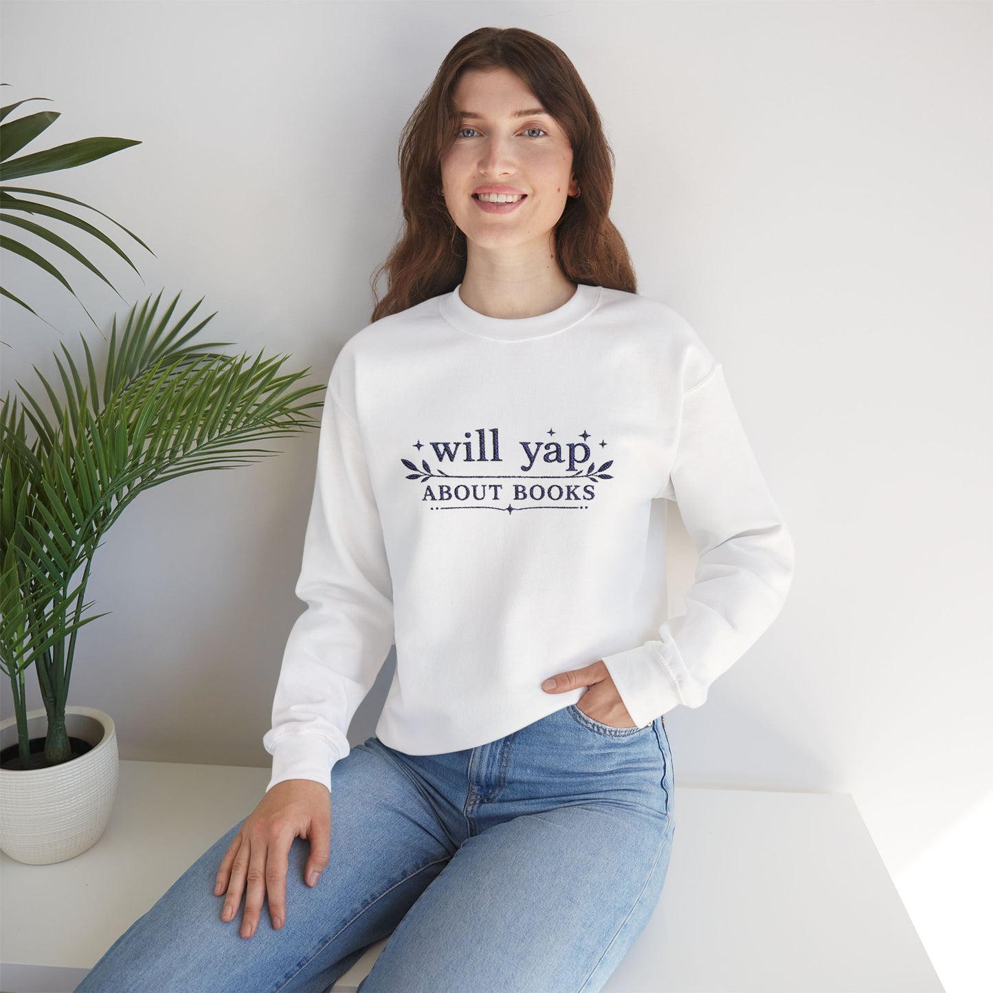 "Will Yap About Books" Cozy Reader Pullover — Crewneck Sweatshirt Gift