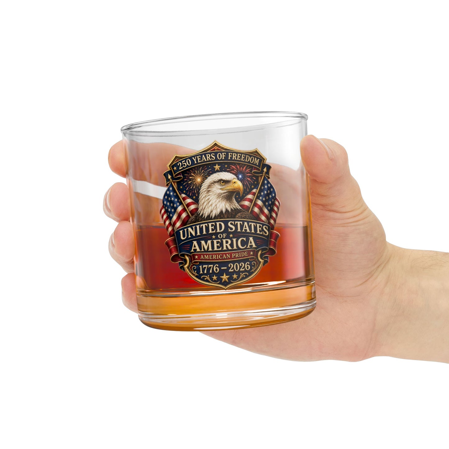 1776–2026 America 250th Anniversary Whiskey Glass — Patriotic 10oz Whiskey Glass