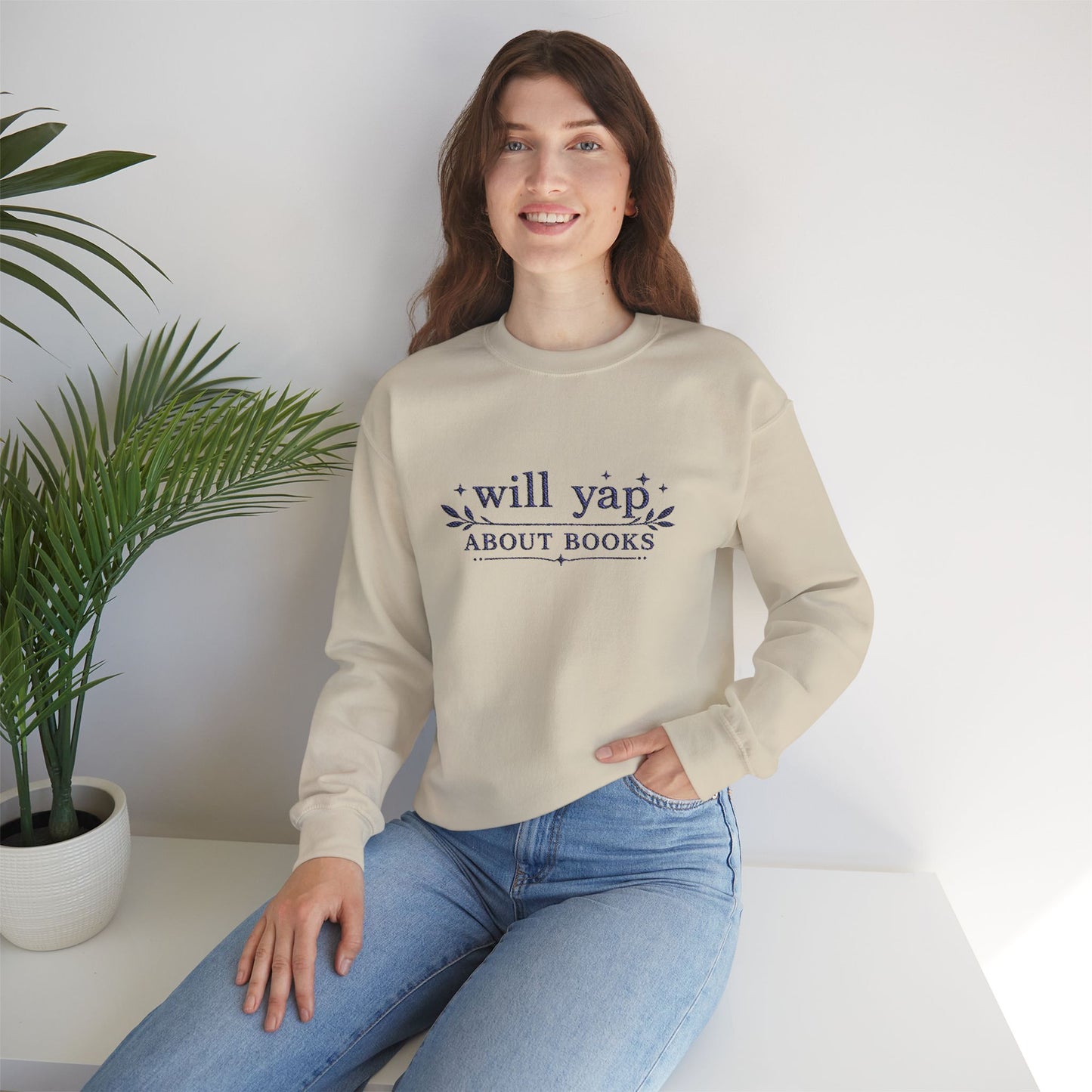 "Will Yap About Books" Cozy Reader Pullover — Crewneck Sweatshirt Gift