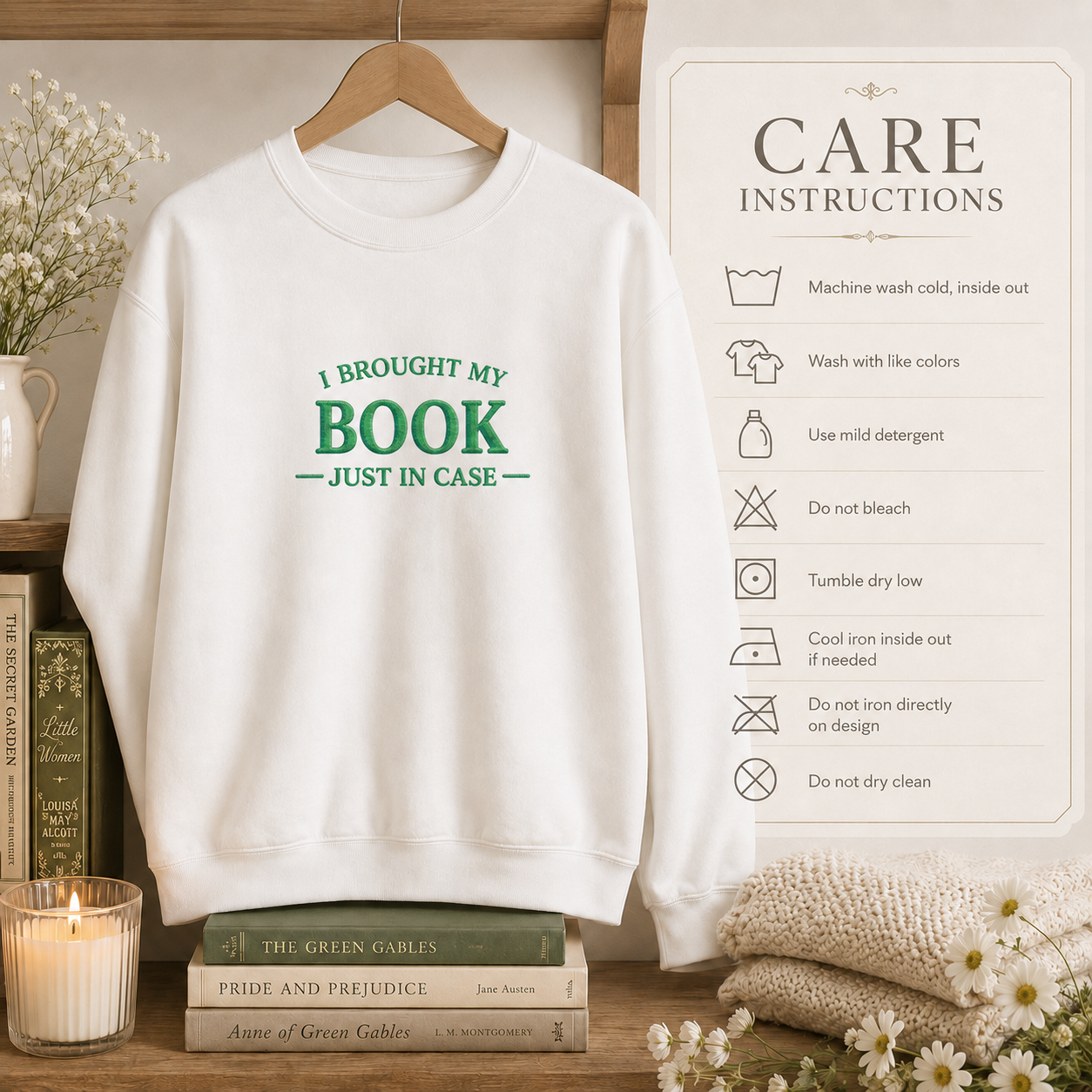 I Brought My Book Just in Case Cozy Reader Pullover – Crewneck Sweatshirt Gift