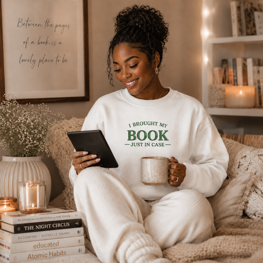 I Brought My Book Just in Case Cozy Reader Pullover – Crewneck Sweatshirt Gift