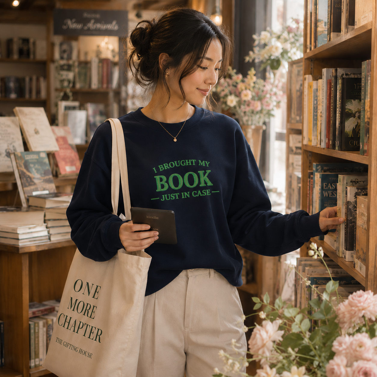 I Brought My Book Just in Case Cozy Reader Pullover – Crewneck Sweatshirt Gift