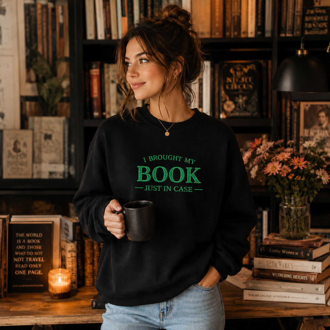I Brought My Book Just in Case Cozy Reader Pullover – Crewneck Sweatshirt Gift