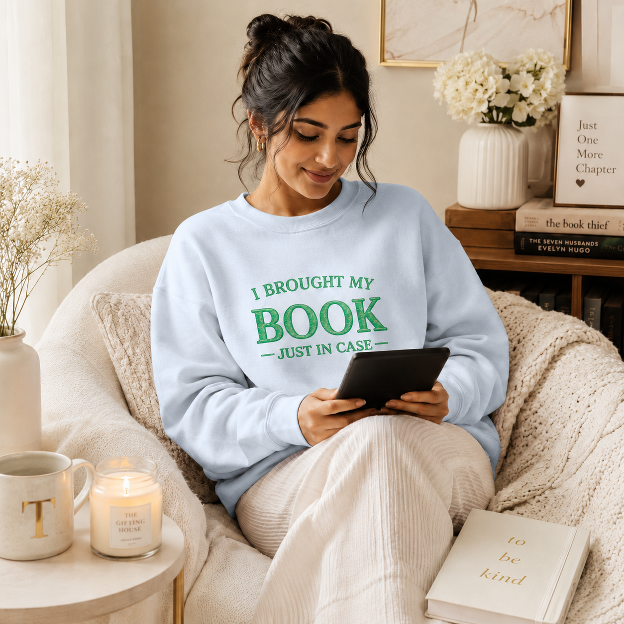 I Brought My Book Just in Case Cozy Reader Pullover – Crewneck Sweatshirt Gift