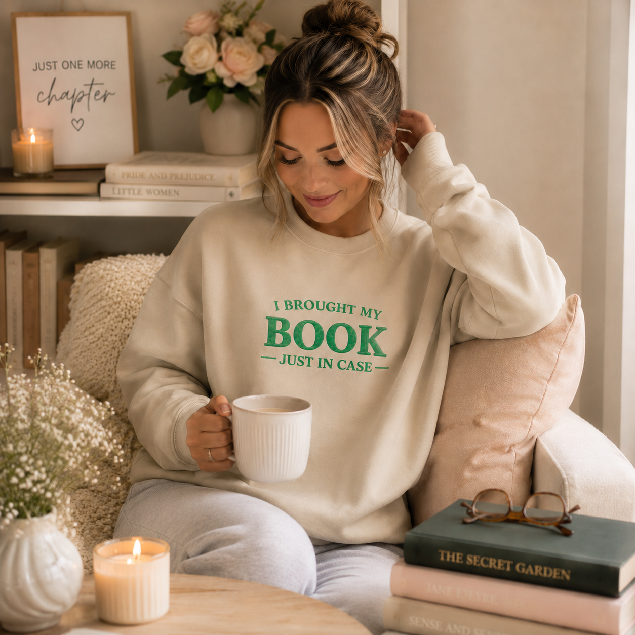 I Brought My Book Just in Case Cozy Reader Pullover – Crewneck Sweatshirt Gift