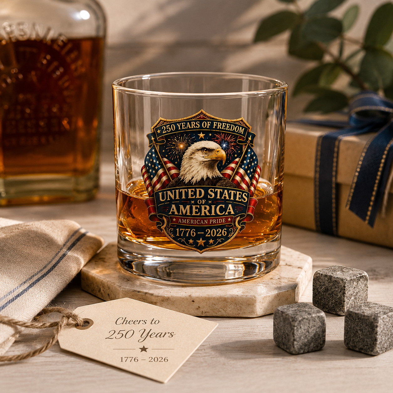 1776–2026 America 250th Anniversary Whiskey Glass — Patriotic 10oz Whiskey Glass