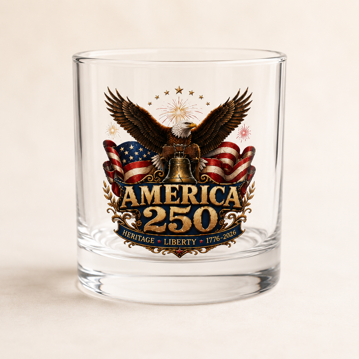Stars, Stripes & Bourbon Whiskey Glass — America 250th Anniversary 10oz Bourbon Glass