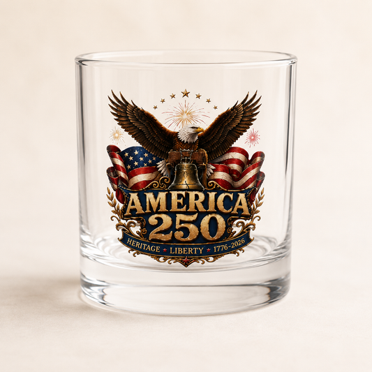 Stars, Stripes & Bourbon Whiskey Glass — America 250th Anniversary 10oz Bourbon Glass