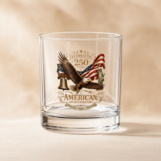 Cheers to 250 Years Whiskey Glass — America 250th Anniversary 10oz Bourbon Glass