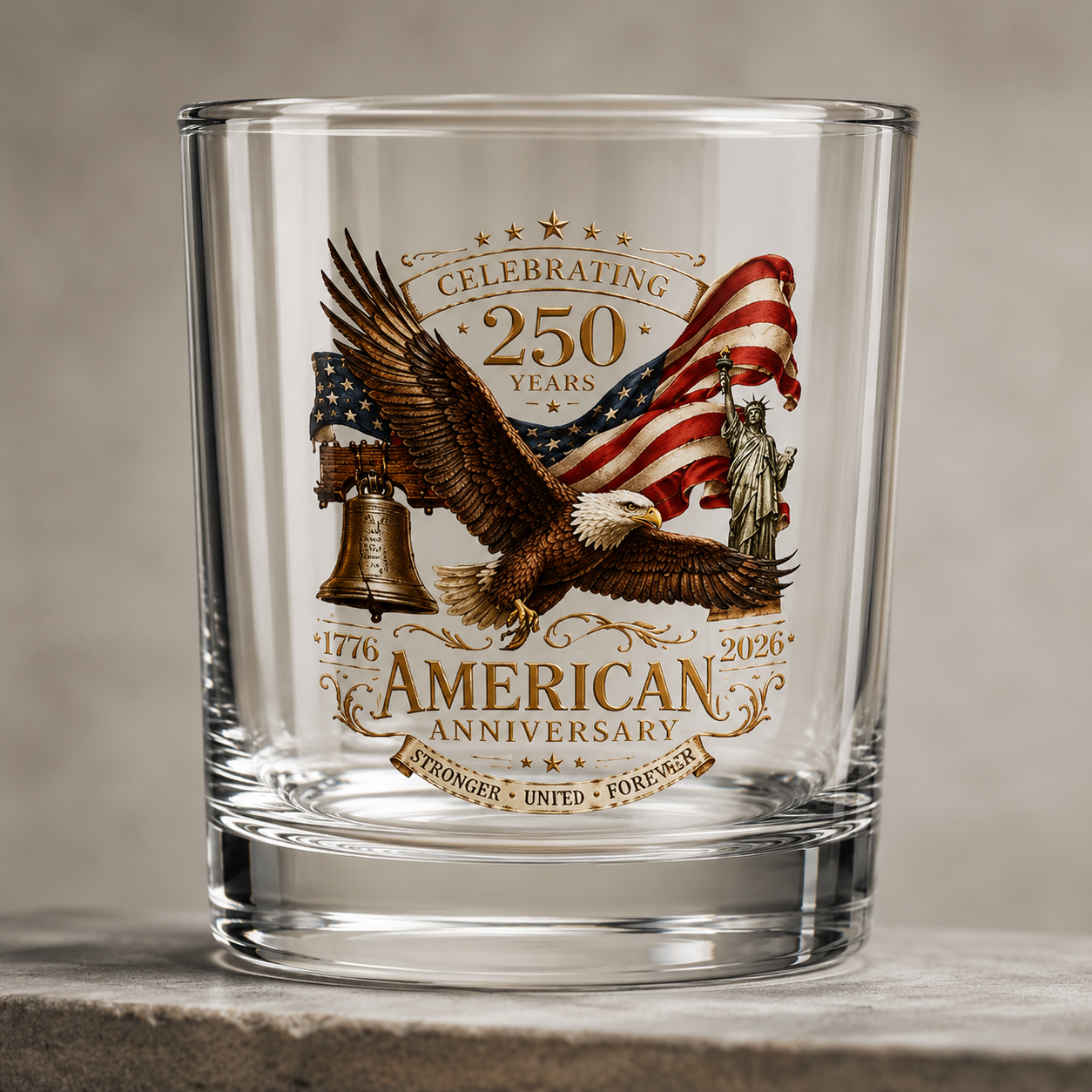 Cheers to 250 Years Whiskey Glass — America 250th Anniversary 10oz Bourbon Glass