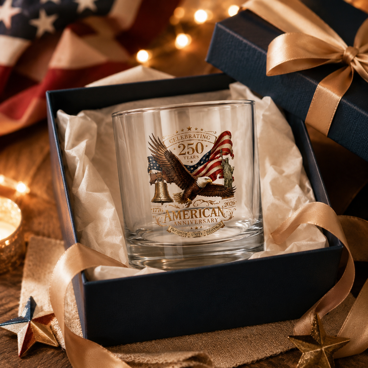Cheers to 250 Years Whiskey Glass — America 250th Anniversary 10oz Bourbon Glass