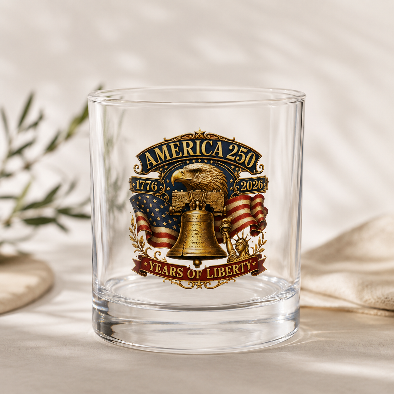 Liberty 1776 Whiskey Glass — America 250th Anniversary Patriotic Whiskey Glass
