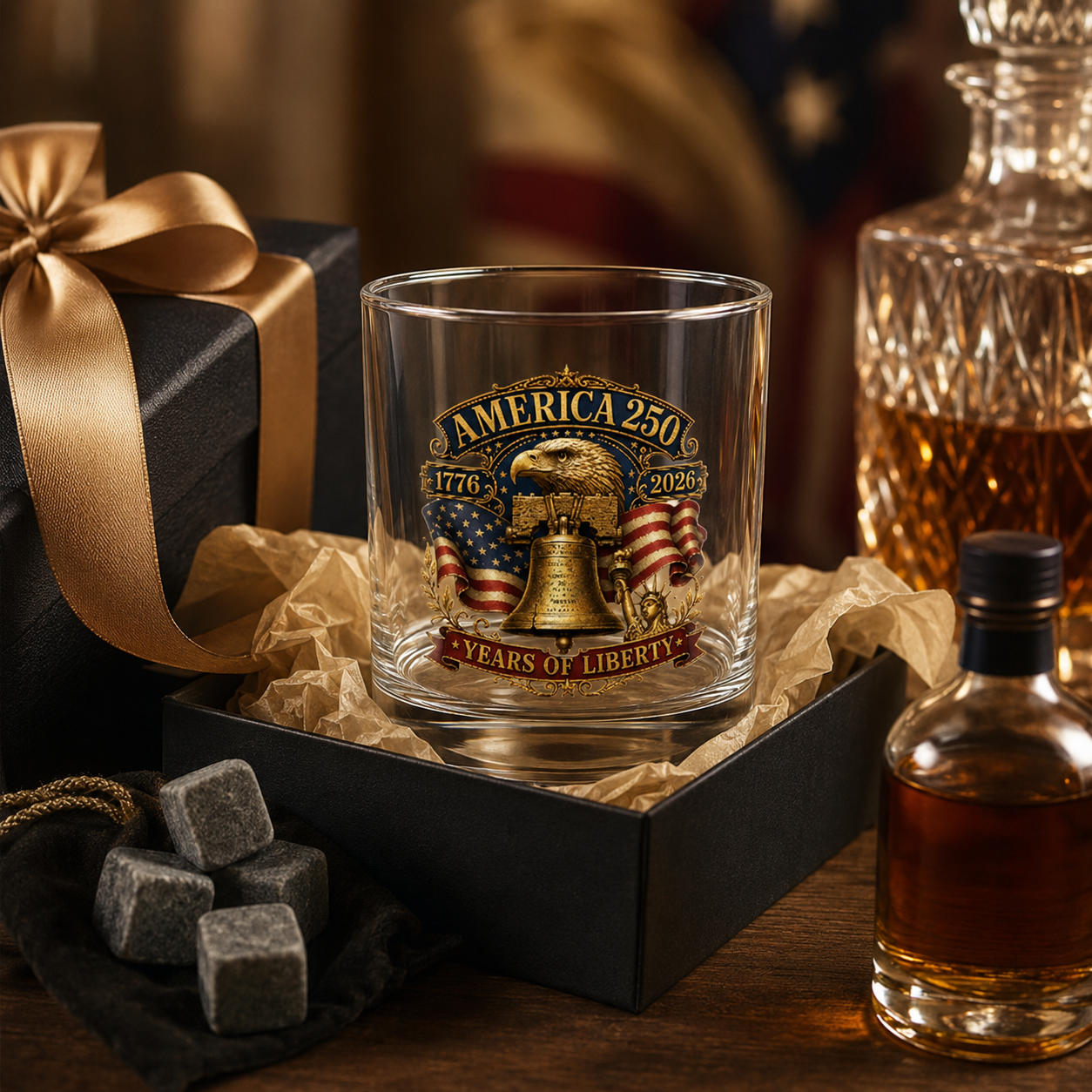 Liberty 1776 Whiskey Glass — America 250th Anniversary Patriotic Whiskey Glass