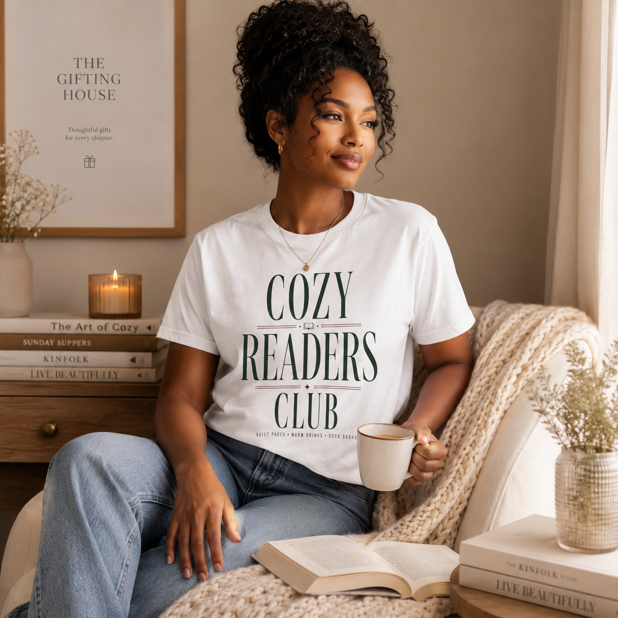 Cozy Readers Club T-Shirt - Feminine Literary Tee