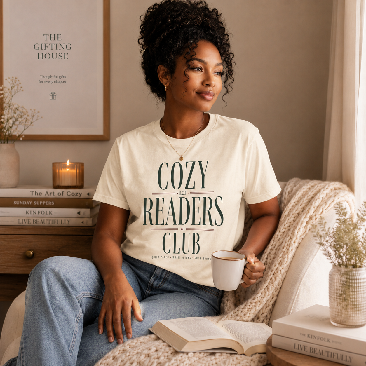 Cozy Readers Club T-Shirt - Feminine Literary Tee