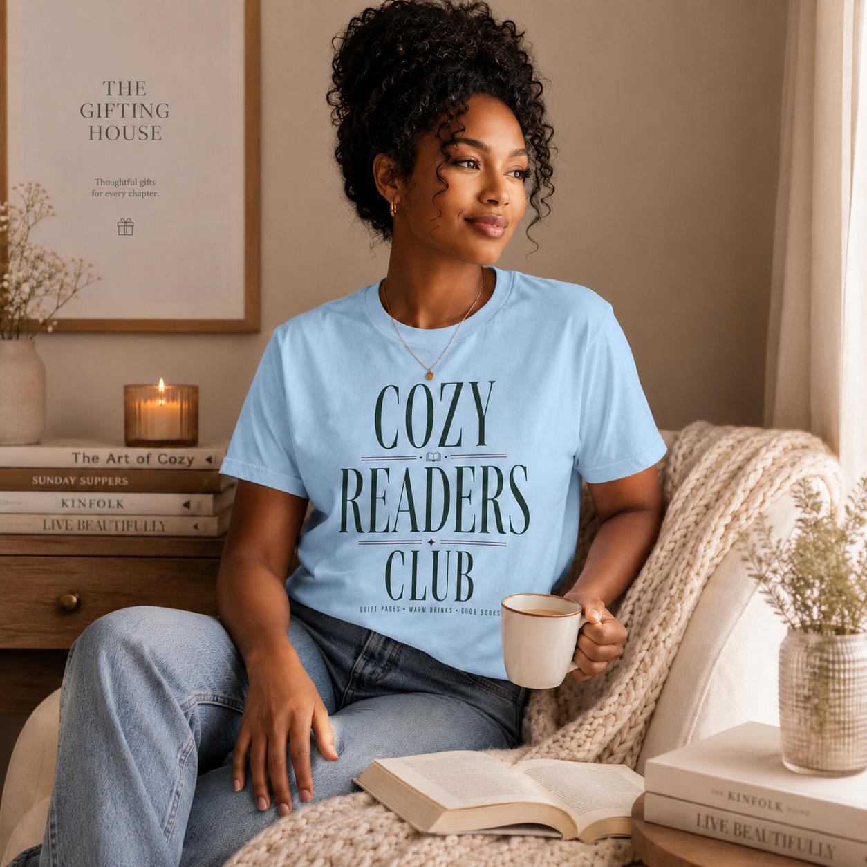 Cozy Readers Club T-Shirt - Feminine Literary Tee