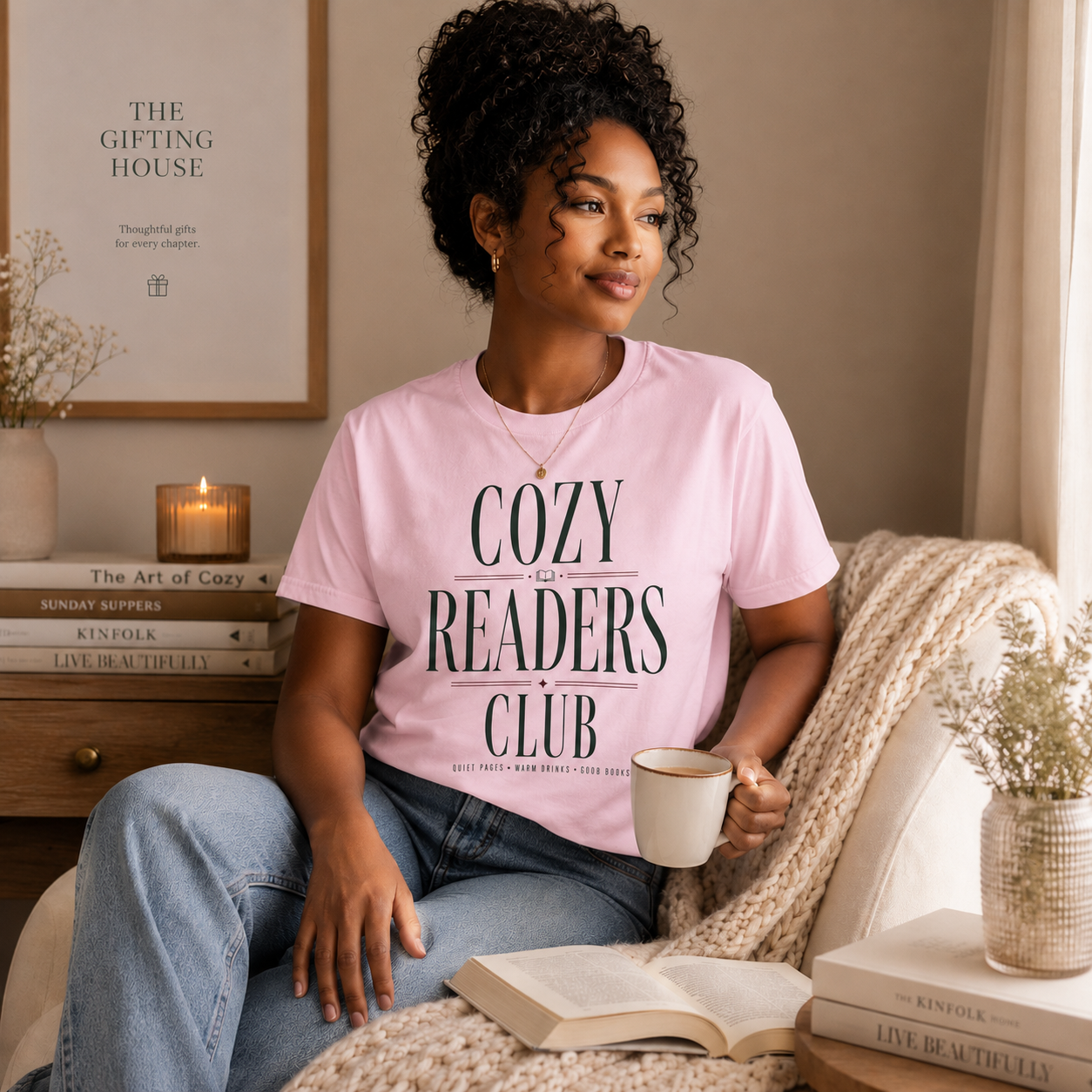 Cozy Readers Club T-Shirt - Feminine Literary Tee