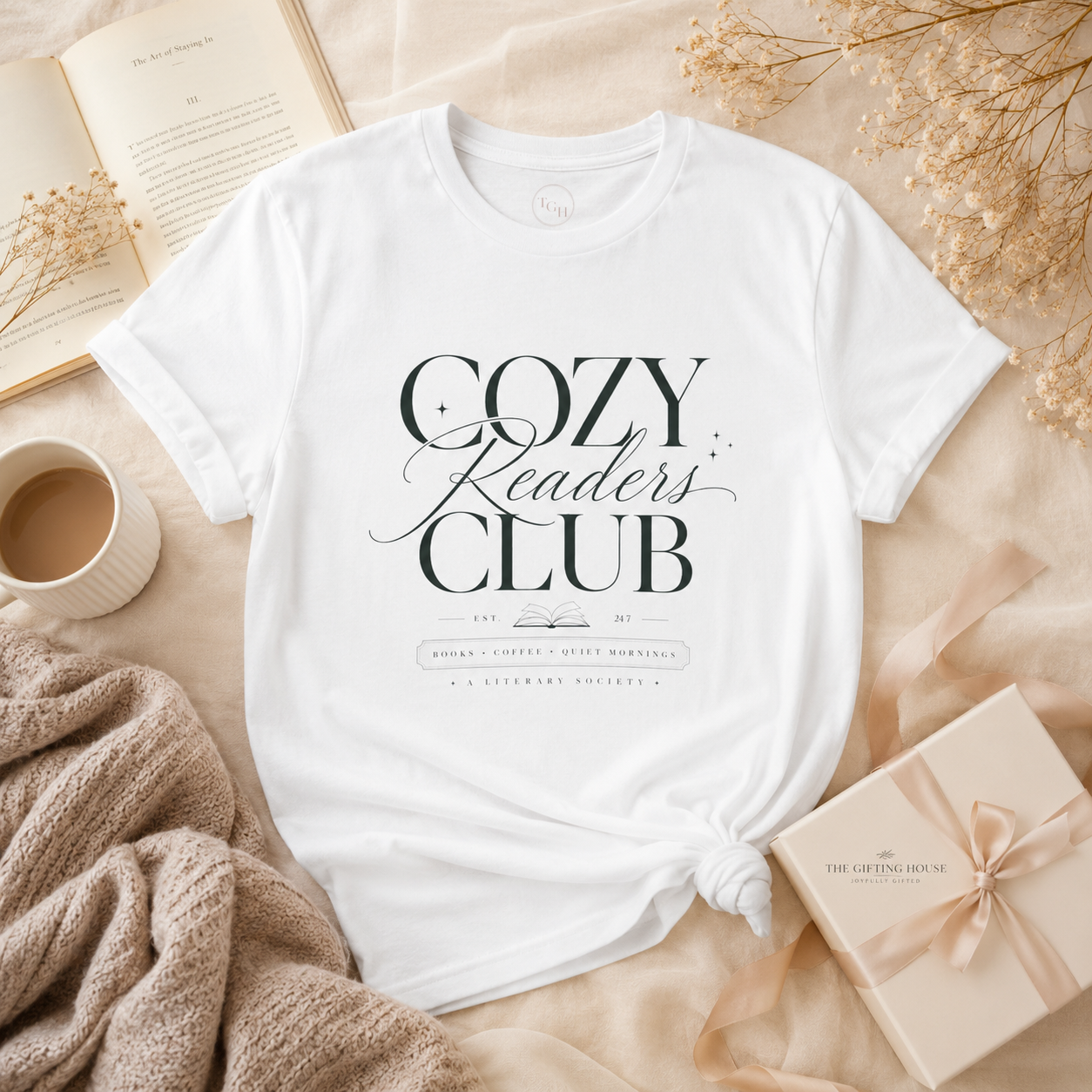 Cozy Readers Club T-Shirt - Elegant Book Lover Tee