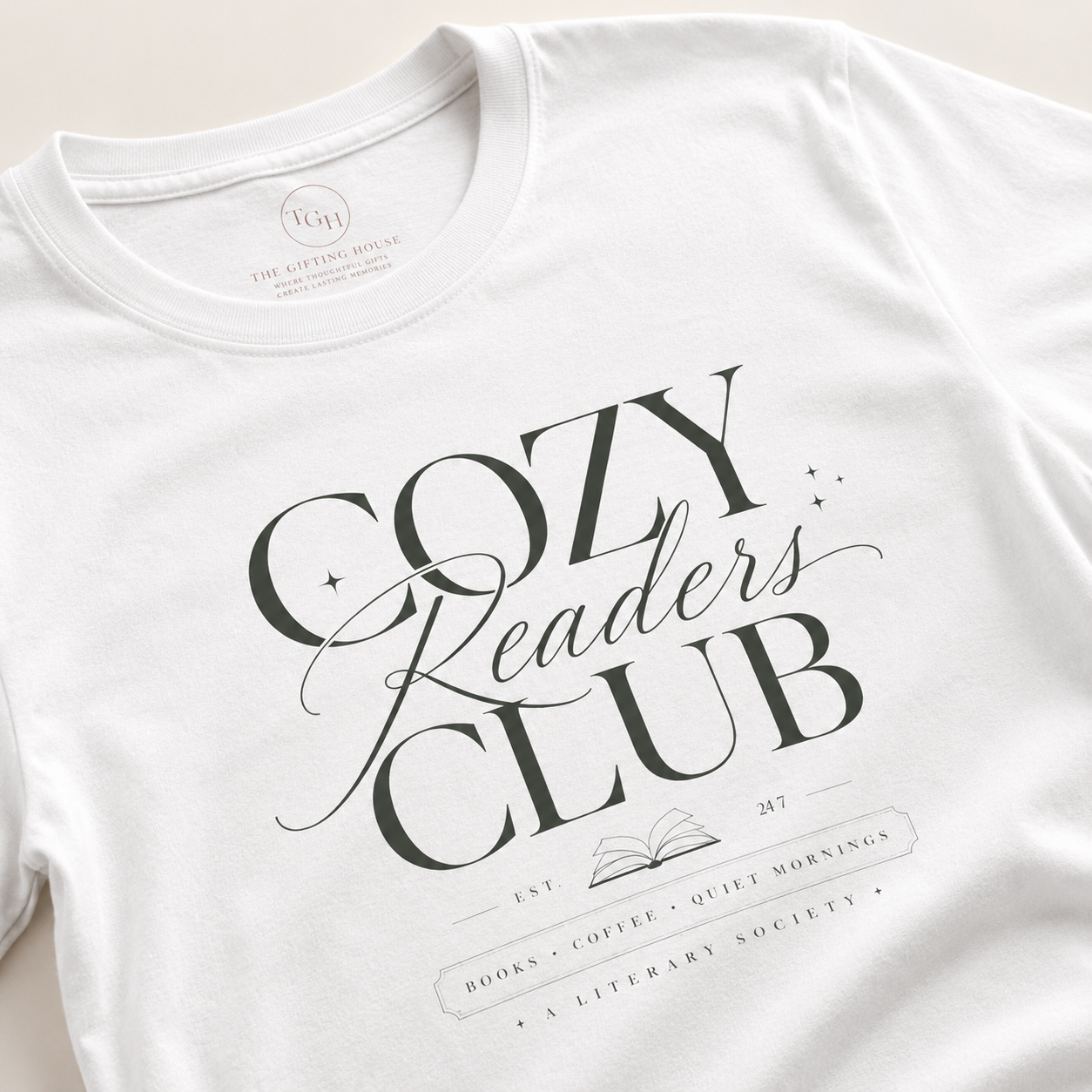 Cozy Readers Club T-Shirt - Elegant Book Lover Tee