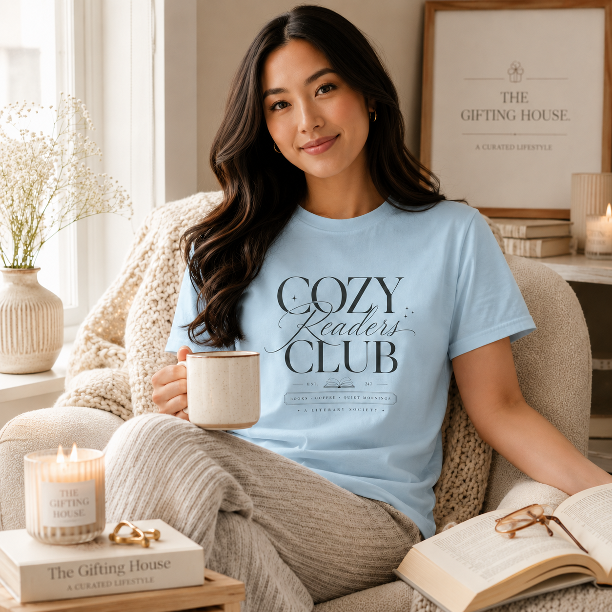 Cozy Readers Club T-Shirt - Elegant Book Lover Tee