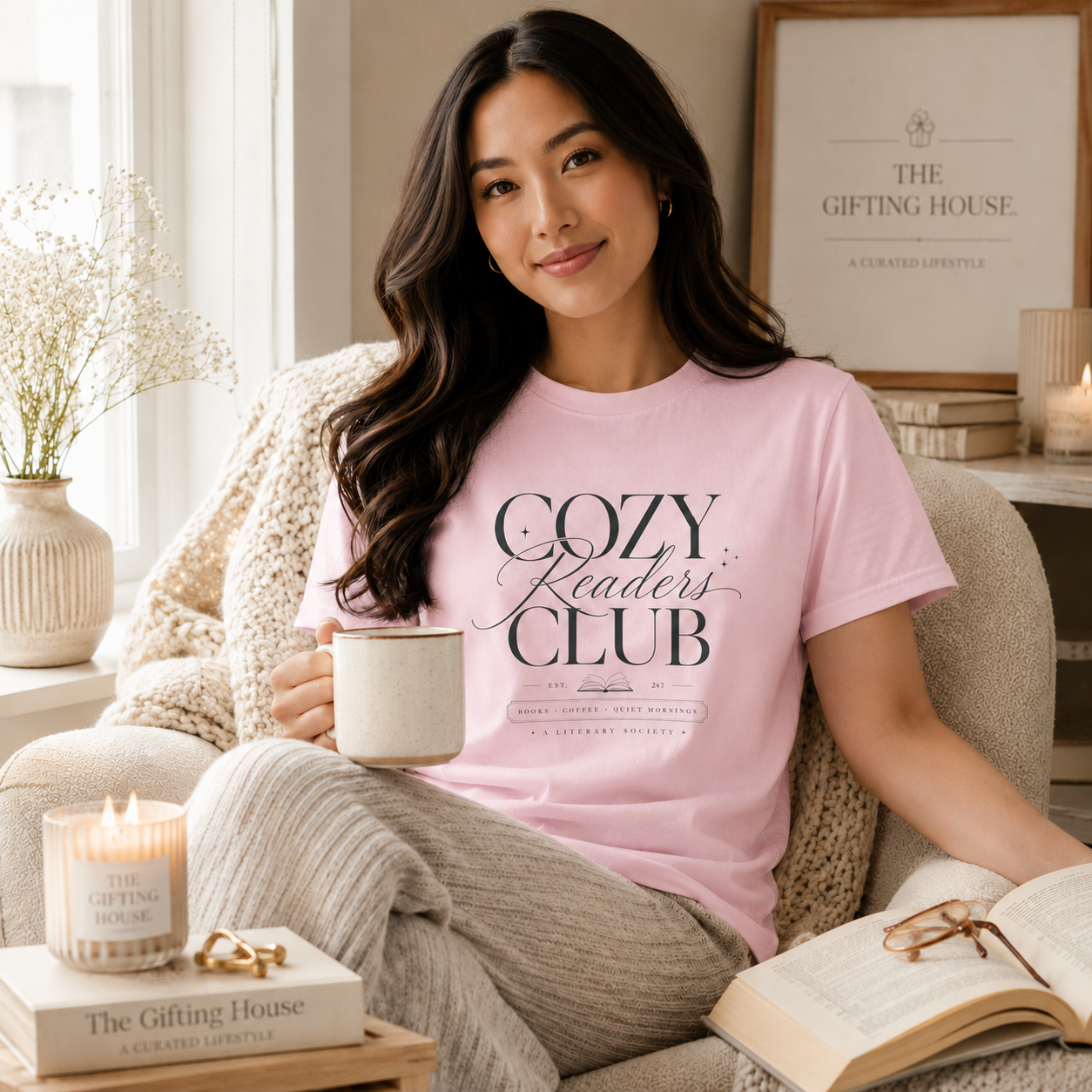 Cozy Readers Club T-Shirt - Elegant Book Lover Tee