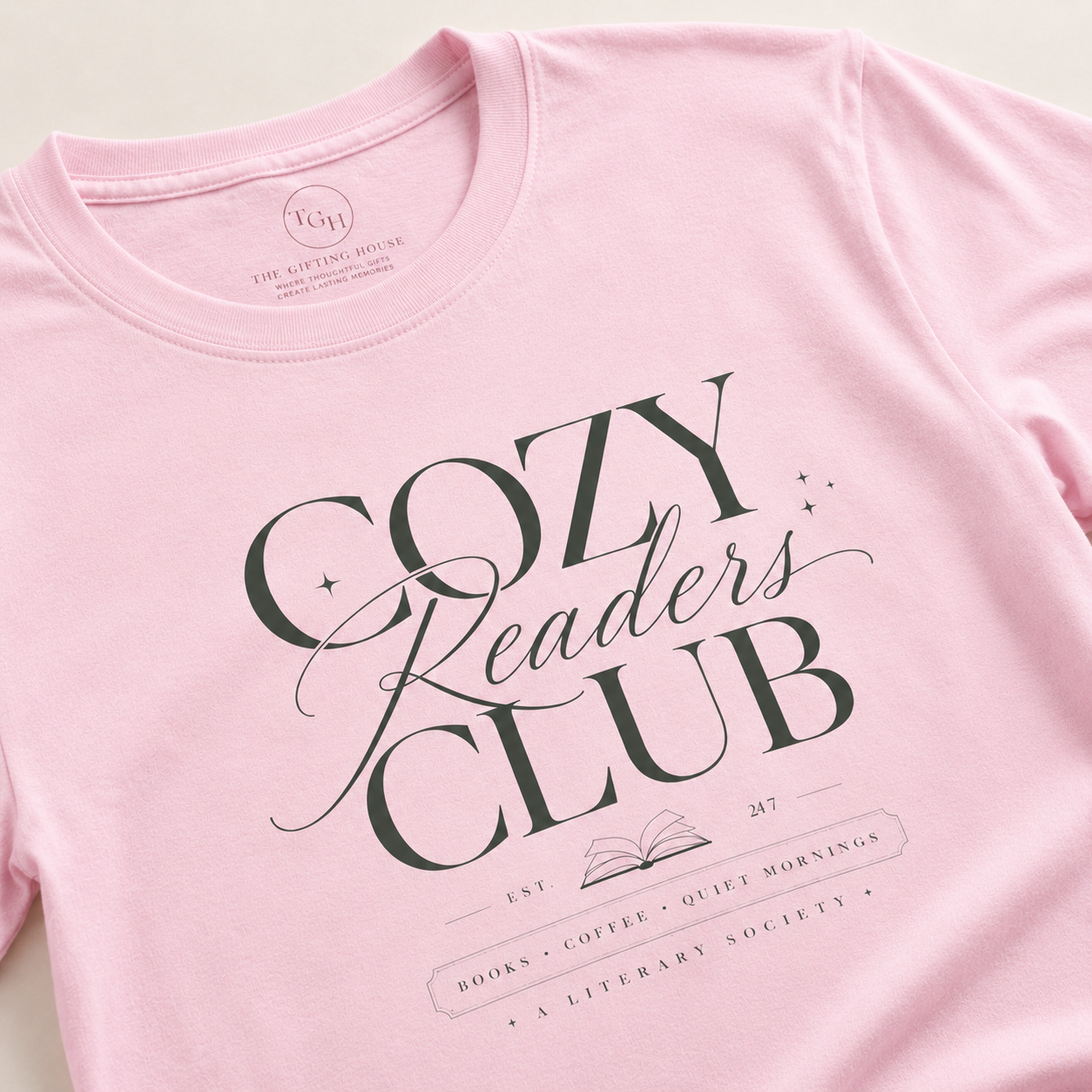Cozy Readers Club T-Shirt - Elegant Book Lover Tee