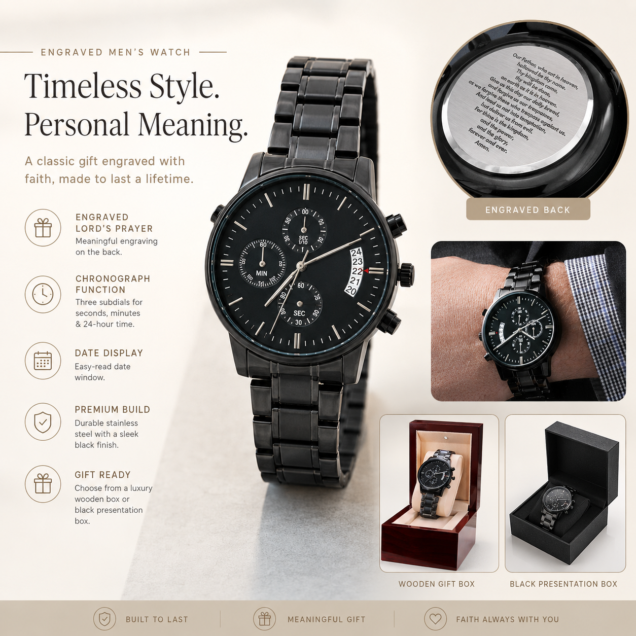 The Lord's Prayer Men's Watch — Christian Faith Gift