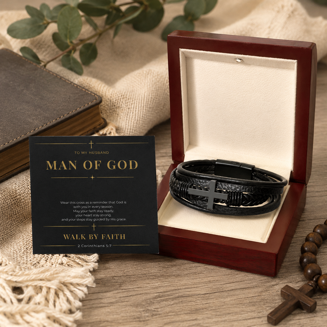 Man of God Cross Bracelet — Gift for Husband