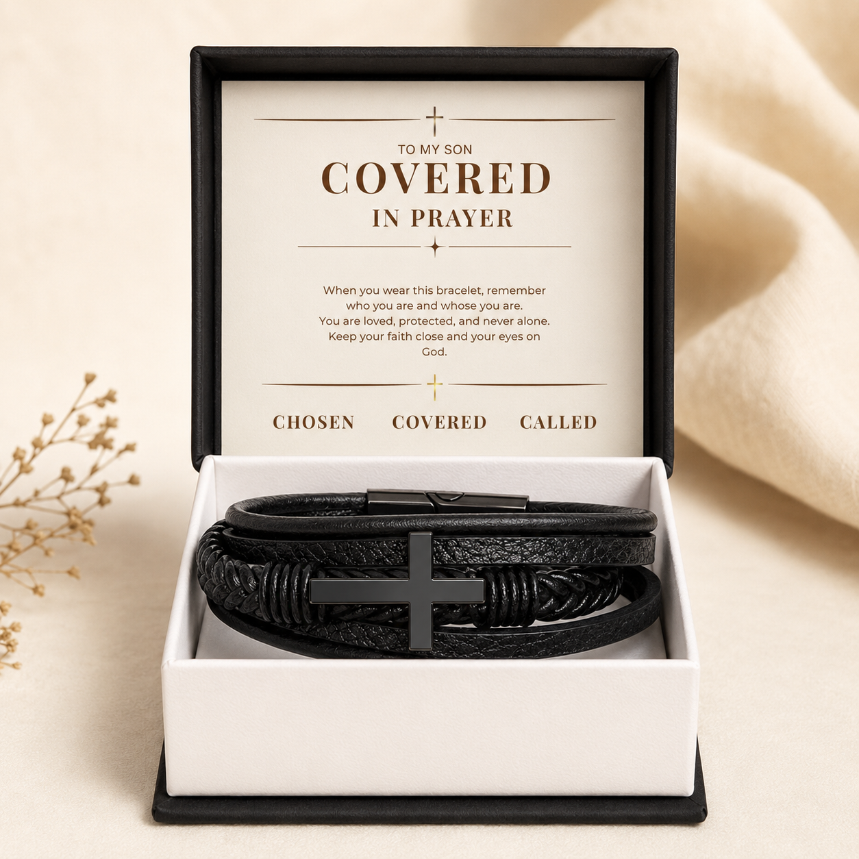 Covered In Prayer Cross Bracelet — Gift for Son