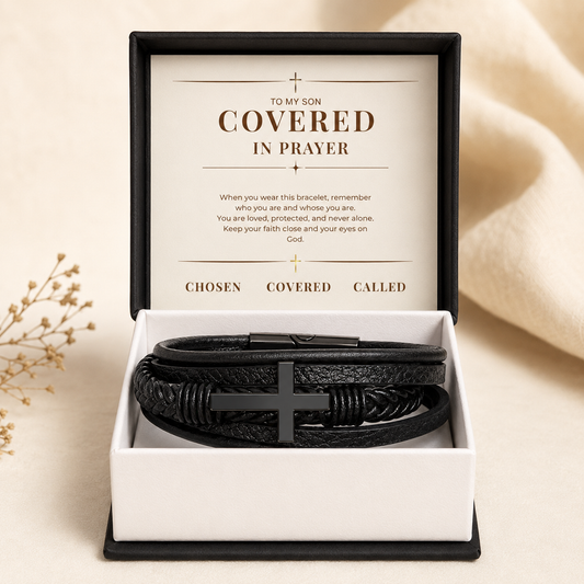 Covered In Prayer Cross Bracelet — Gift for Son