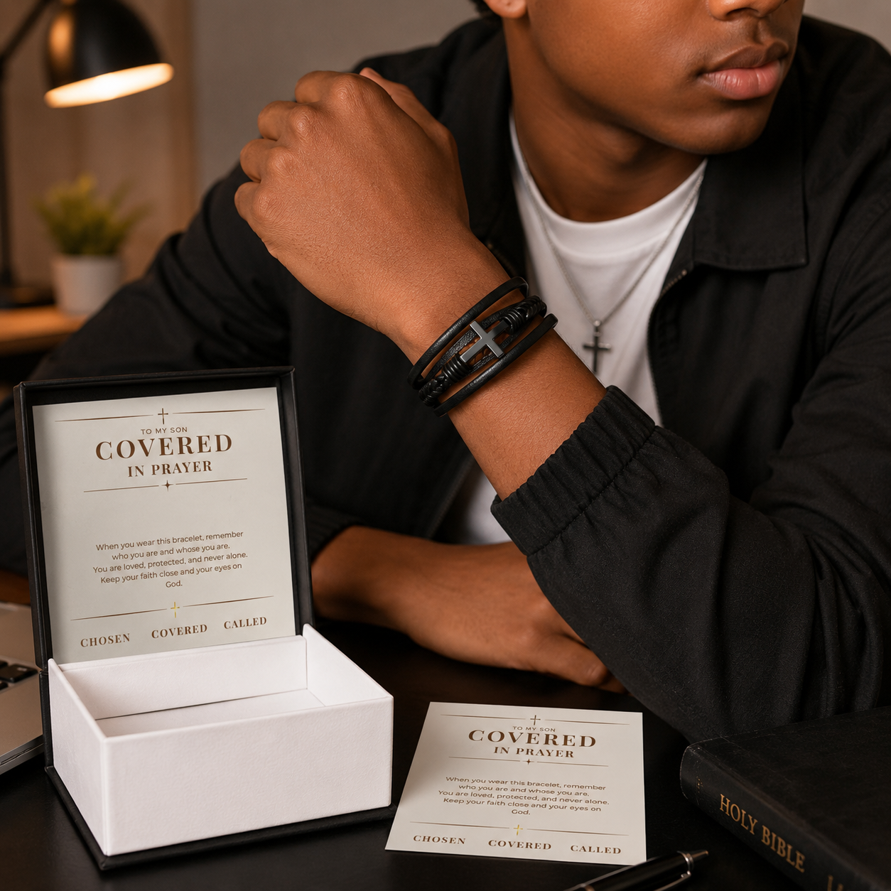 Covered In Prayer Cross Bracelet — Gift for Son