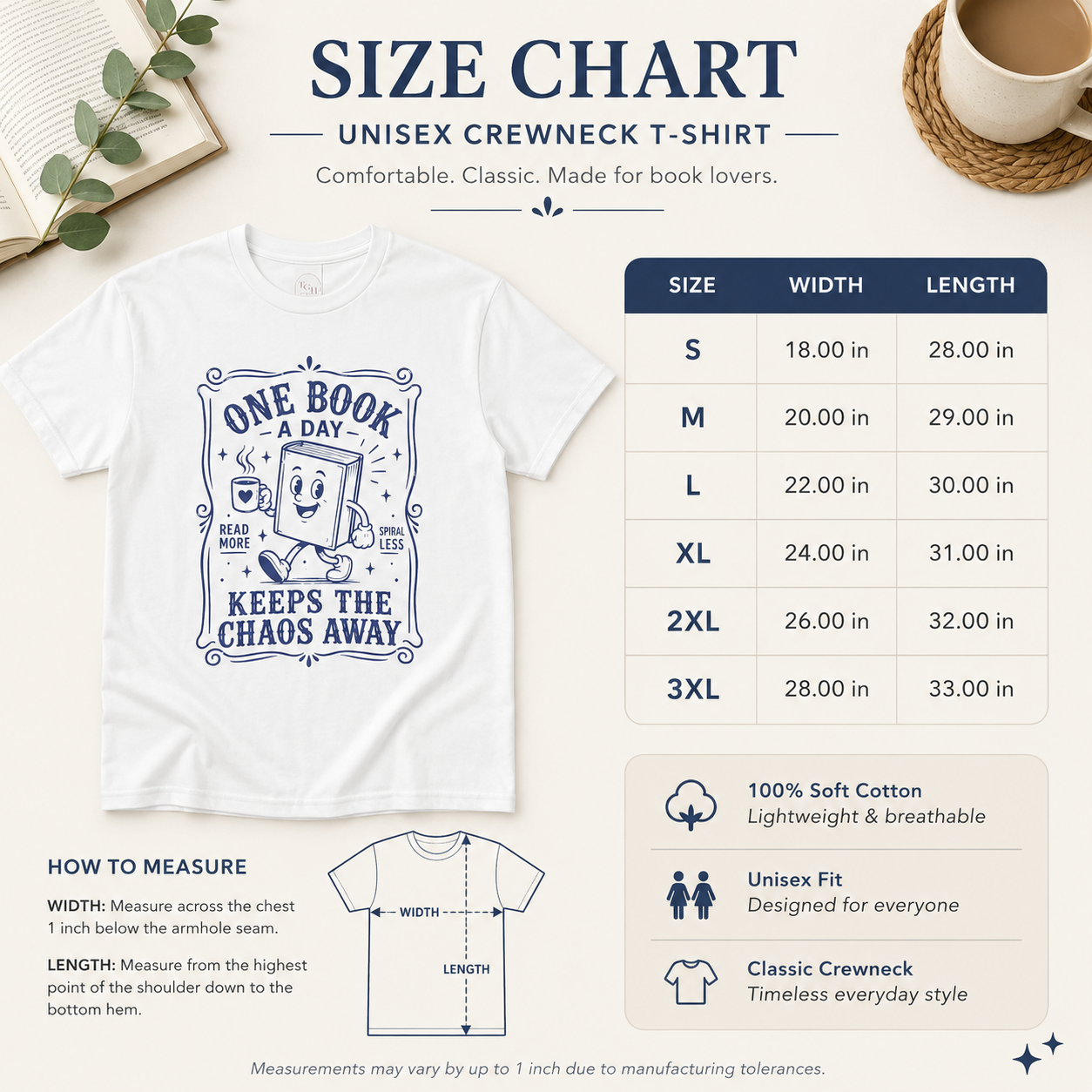 One Book a Day Keeps the Chaos Away T-Shirt — Book Lover Gift
