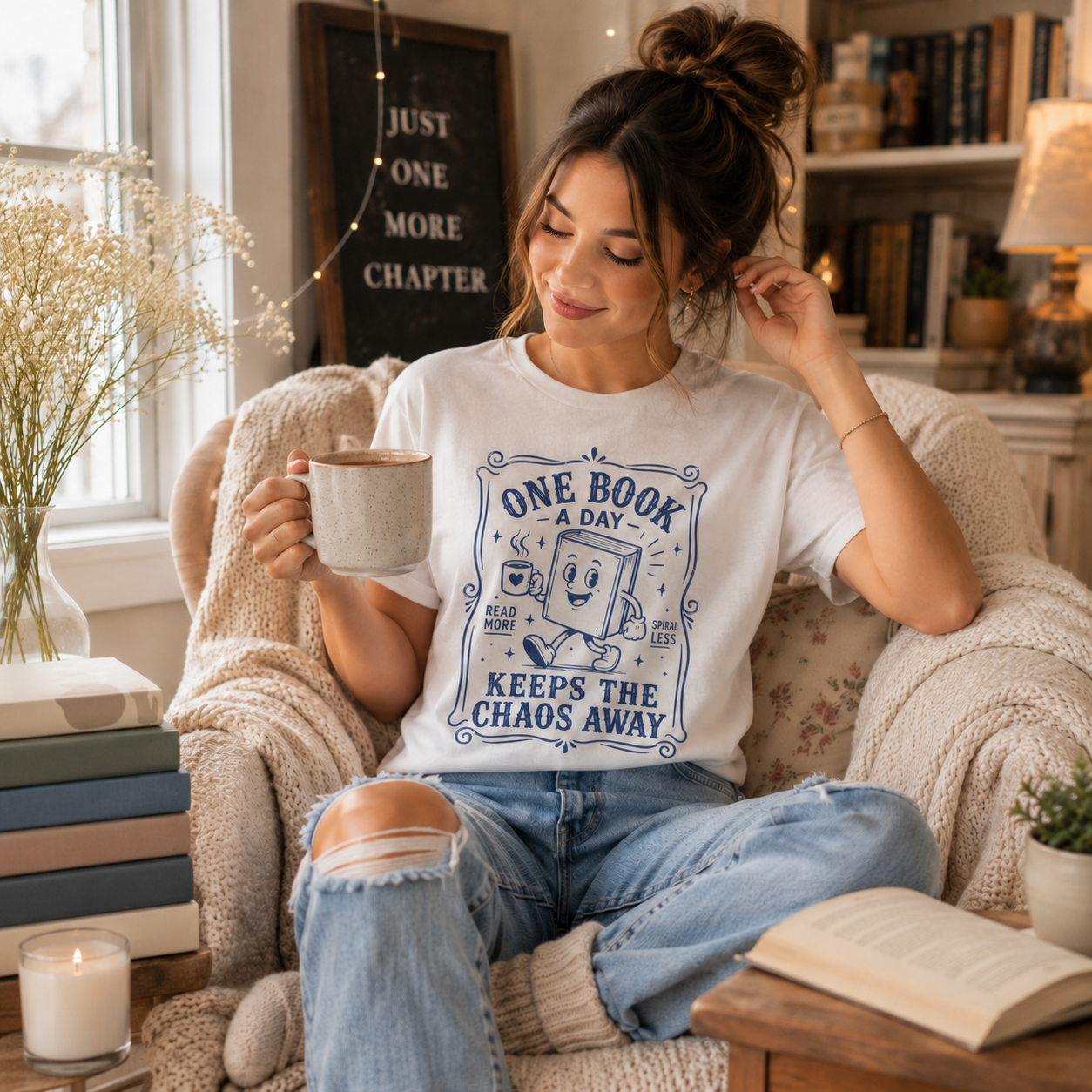 One Book a Day Keeps the Chaos Away T-Shirt — Book Lover Gift