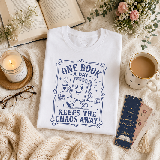 One Book a Day Keeps the Chaos Away T-Shirt — Book Lover Gift