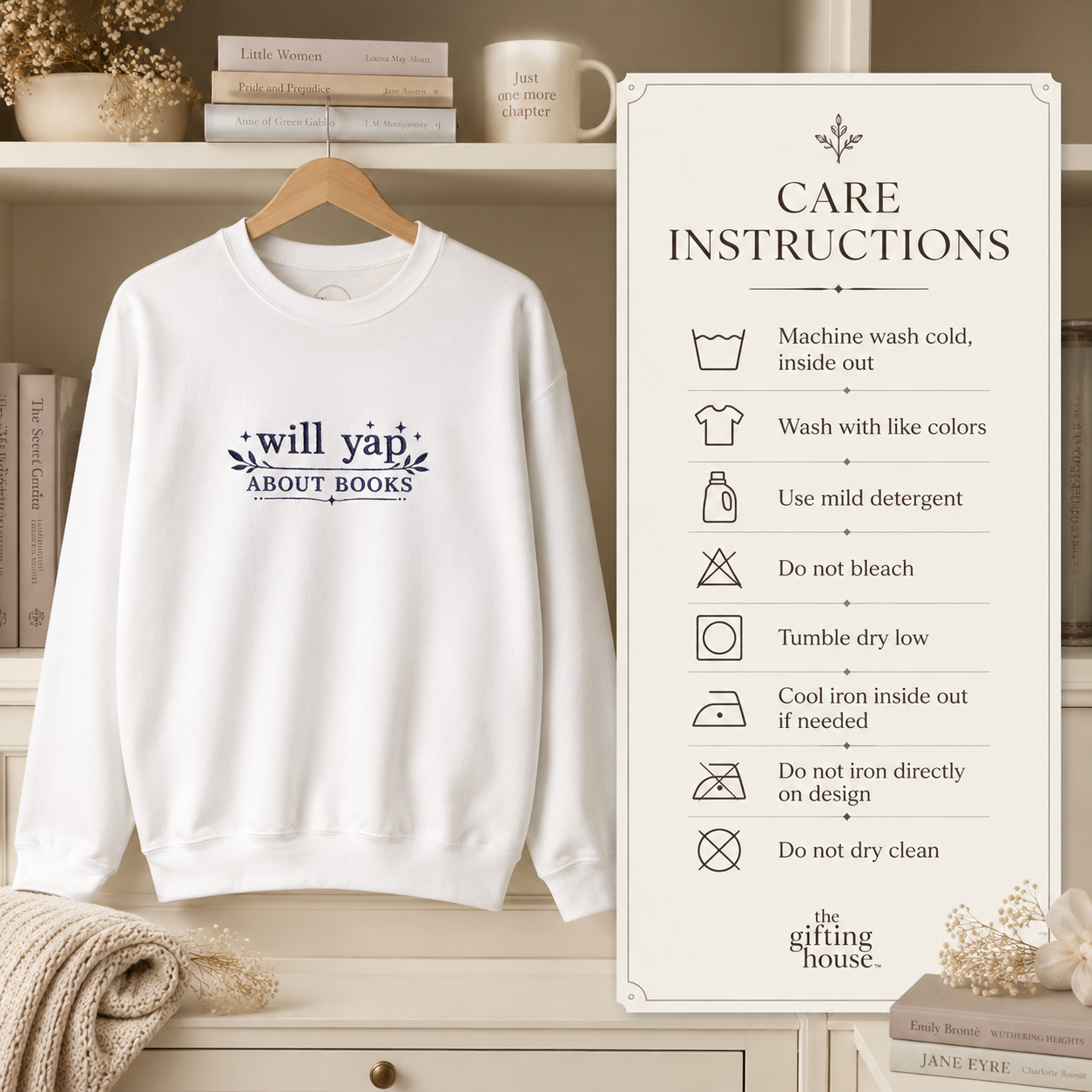 "Will Yap About Books" Cozy Reader Pullover — Crewneck Sweatshirt Gift