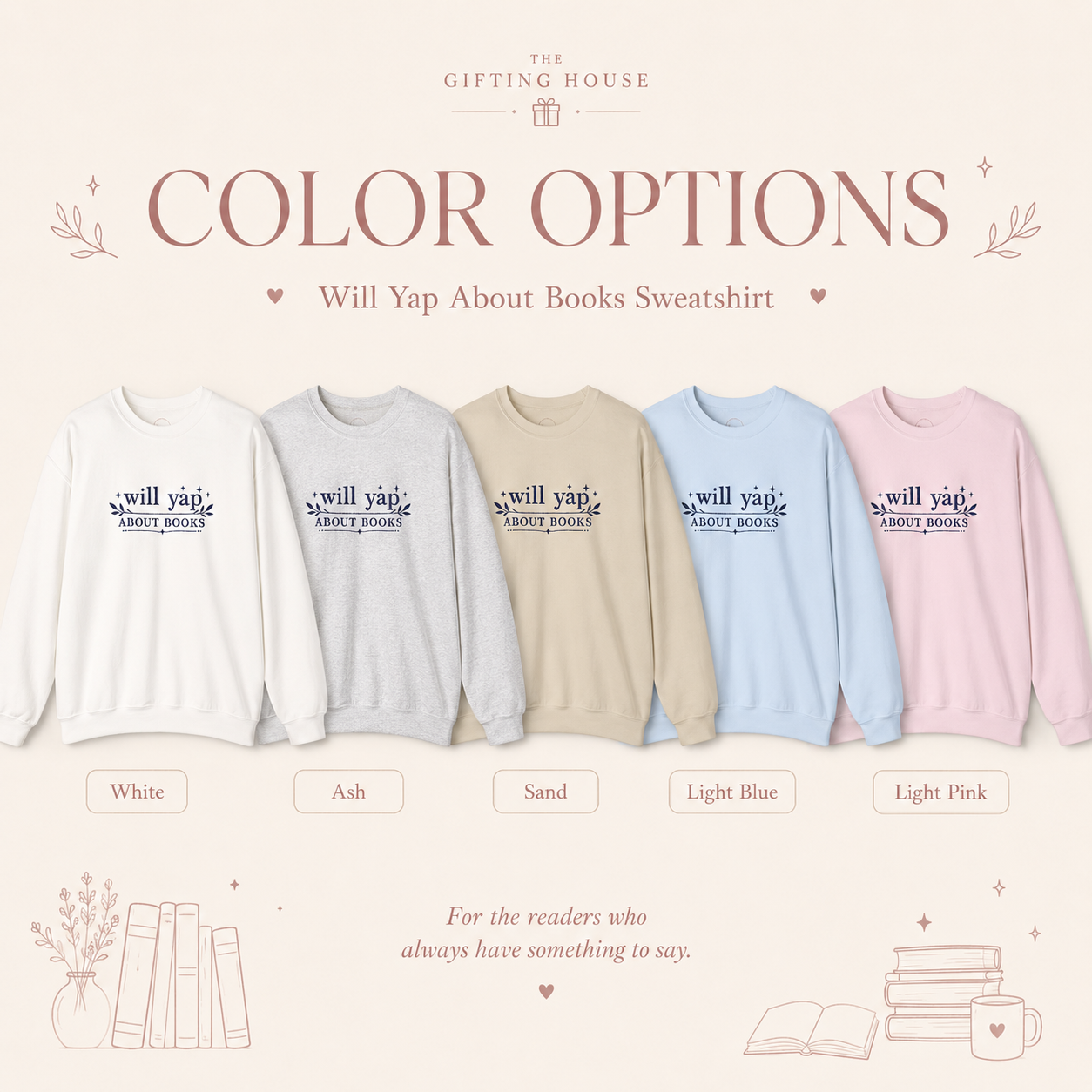 "Will Yap About Books" Cozy Reader Pullover — Crewneck Sweatshirt Gift